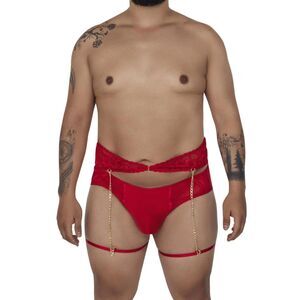 Red Lace and Mesh 2 Piece Garter Brief in XXL 99703X by Candyman